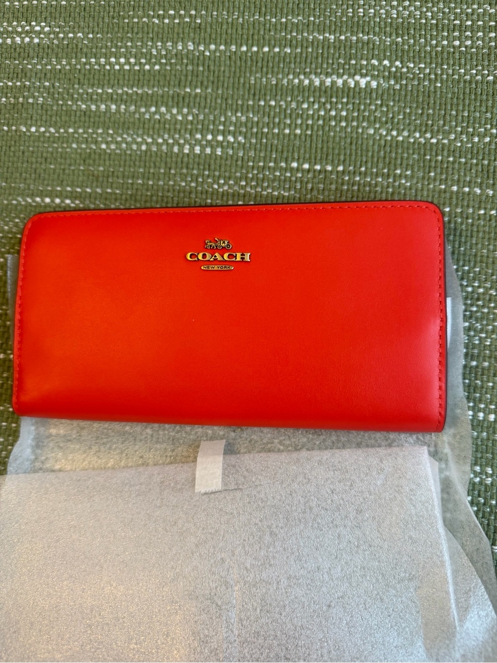 Coach Red Orange Leather Continental Wallet with Gold Logo
